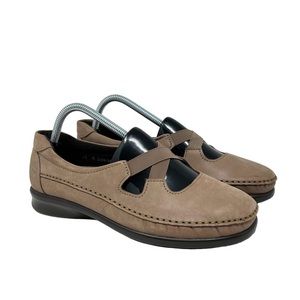 Taupe Suede Mary Jane Flats with Cross Strap